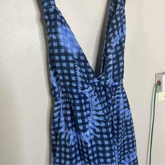 Urban Outfitters UO Blue Criss Cross Plaid Sunburst Mini Dress M Cottagecore - Picture 2 of 8
